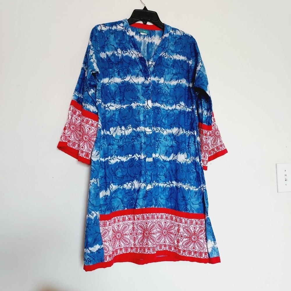 BEECHTREE Embroidered Tunic Print Dress Sz-10